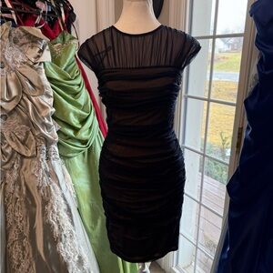 Tadashi Shoji Black Sheer Ruched Mini Dress